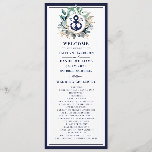 Programme Ancre de la Marine Monogramme Verdure Mariage de c (Devant)