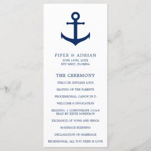 Programme Ancre Naútíque Bleu Marine Élégant Mariage
