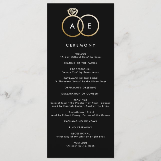 Programme Anneaux d'or moderne sur Black Custom Wedding Prog (Devant)