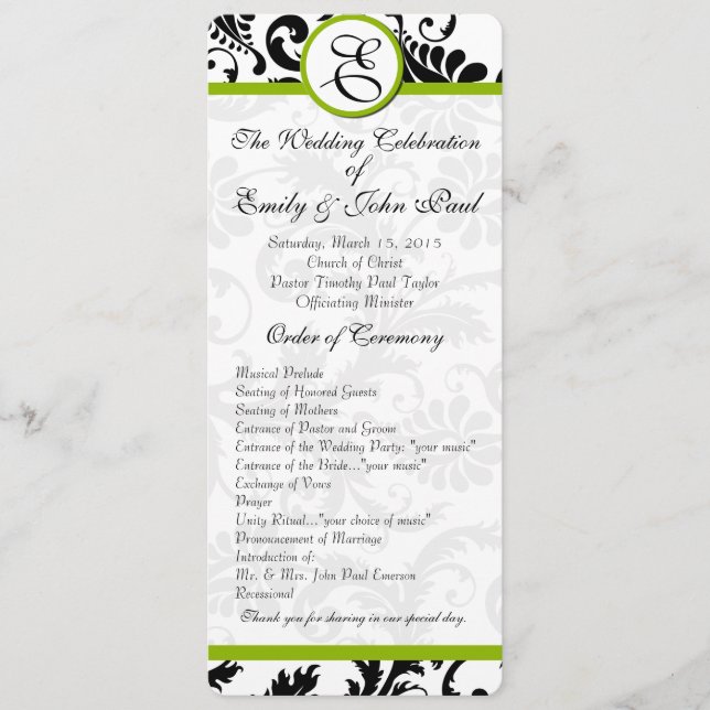 Programme Apple Green Trim Black Mariage damassé (Devant)
