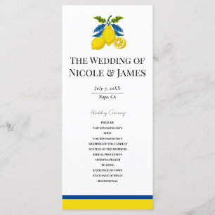Programme Aquarelle bleu jaune citron Mariage méditerranéen