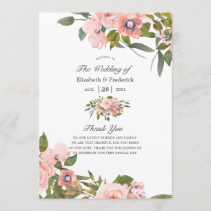 Programme Aquarelle Blush Pink et Rose Gold Rose Mariage