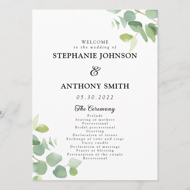 Programme Aquarelle botanique Eucalyptus Feuille Mariage (Devant)