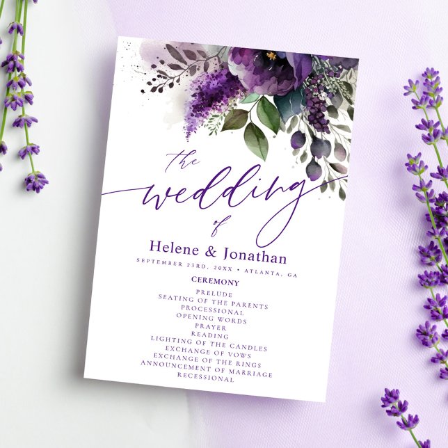 Programme Aquarelle botanique moderne Mariage floral (Modern Elegant Botanical Watercolor Floral Wedding Program)