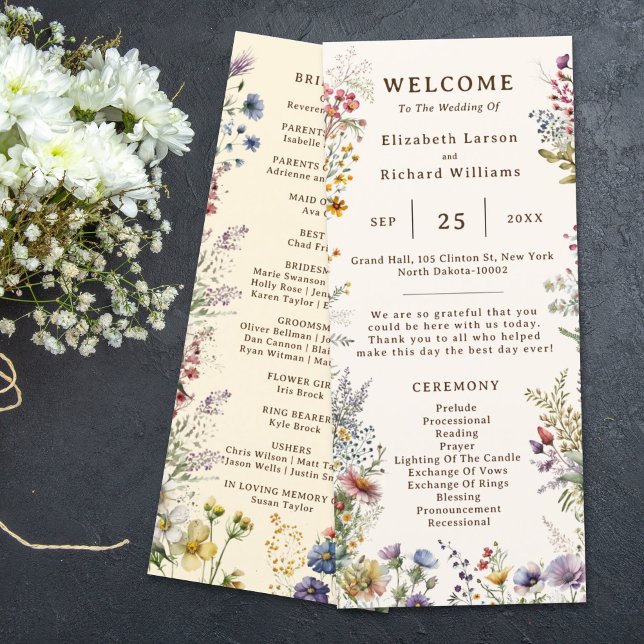 Programme Aquarelle fleurie Fleur sauvage couleur budget (Budget Colorful Wildflower Floral Watercolor Wedding)