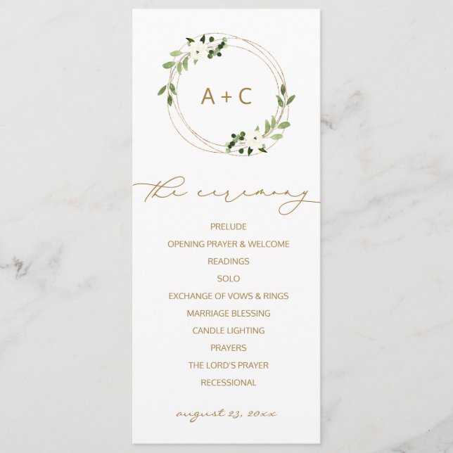 Programme Aquarelle géométrique Mariage tendance or (Devant)