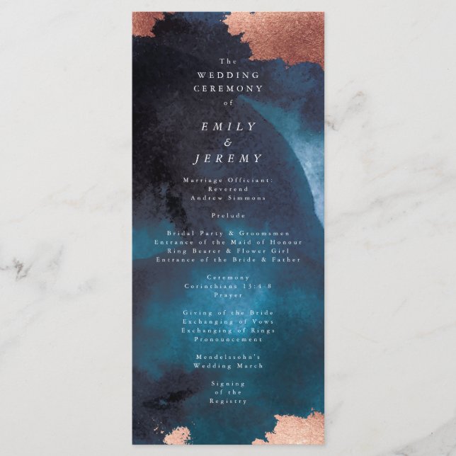 Programme Aquarelle Marine Blue Moody Rose Mariage or (Devant)