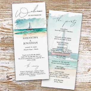 Programme Aquarelle moderne simple bleu océan mariage de cro
