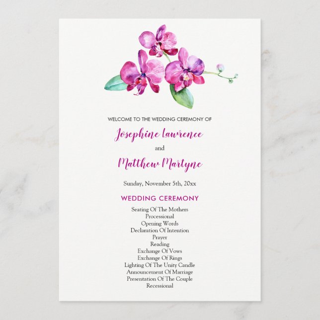 Programme Aquarelle violet orchidée Mariage floral (Devant)
