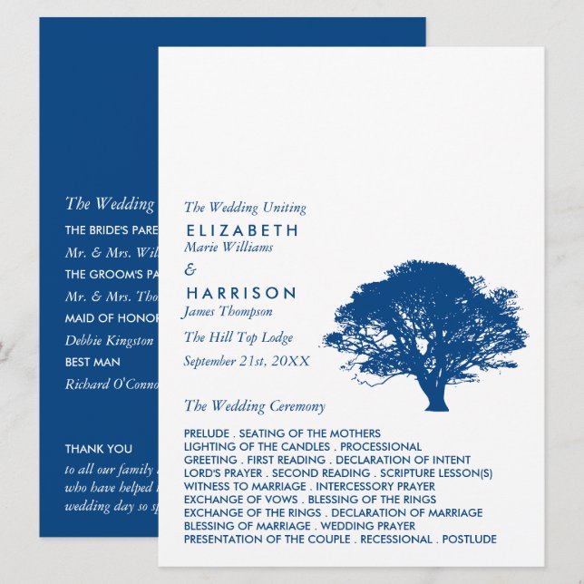 Programme Arbre de chêne bleu, Mariage rustique et minimalis (Devant / Derrière)