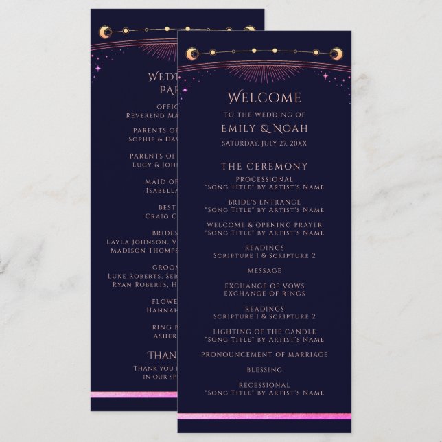 Programme Arc-en-ciel mystique Marine Bleu Sun Lune Étoiles  (Devant / Derrière)