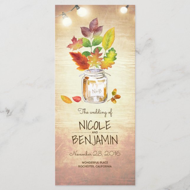 Programme Automne Mason Jar et String Lights Mariage Program (Devant)