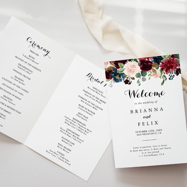 Programme Automne Rustique Bourgogne Calligraphie pliée Mari (Créateur téléchargé)