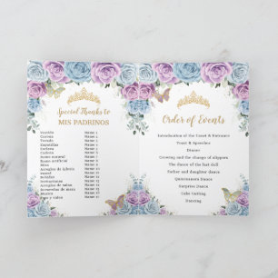 Programme Baby Blue Lilac Floral Quinceañera Ordre des événe