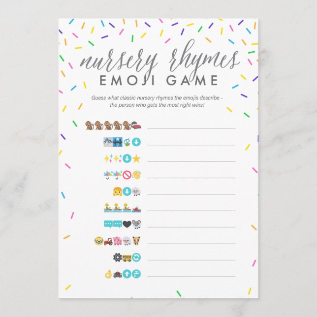 Programme Baby shower Emoji Game Card - Nursery Rhymes (Devant)