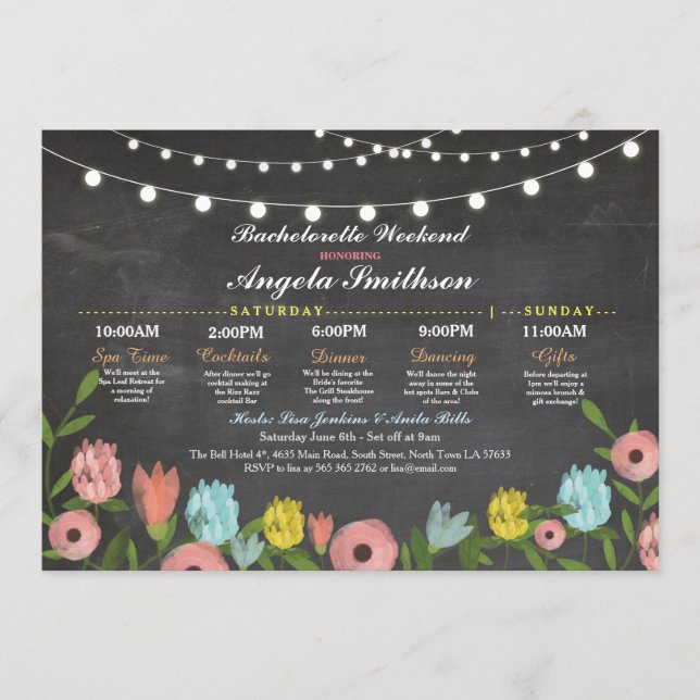 Programme Bachelorette Fête des mariées rose floral Itinérai (Devant)