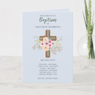 Programme BAPTISM de 4 pages - Floral Cross Blue