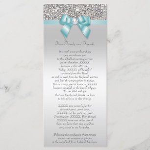 Programme bat mitzvah Silver Sequin Turquoise Bow
