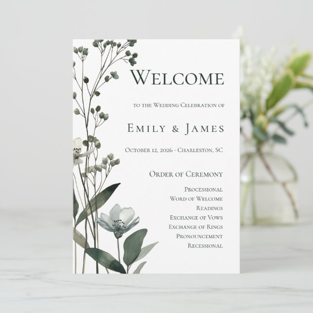 Programme Beige Neutral Floral Wedding (Debout devant)