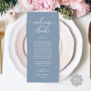 Programme Bienvenue et merci Mariage Place Setting Card
