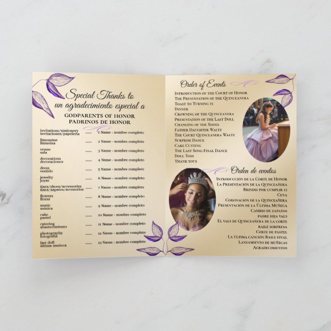 Programme Bilingue Quinceañera Ordre des événement (Intérieur)