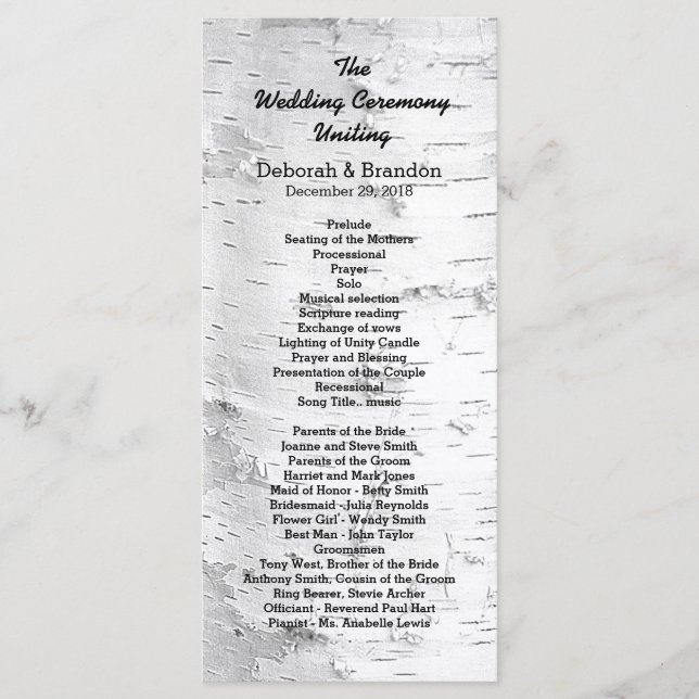 Programme Birch Tree Black and White Grand Wedding Program (Devant)
