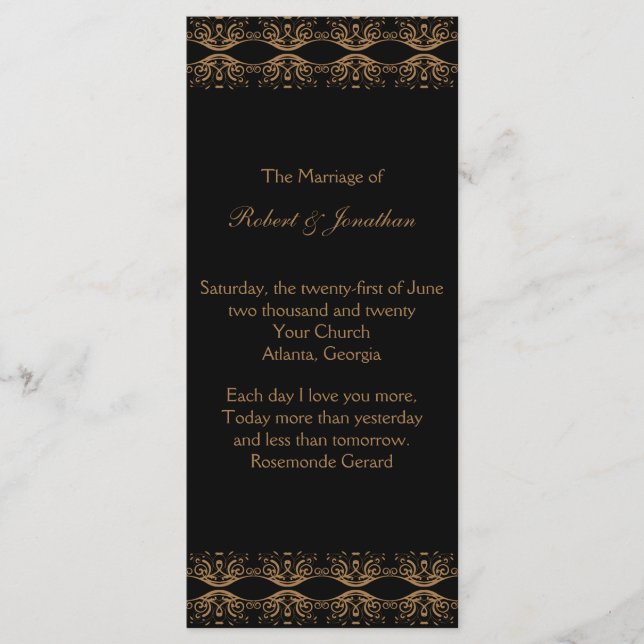 Programme Black and Gold Gay Wedding Program (Devant)