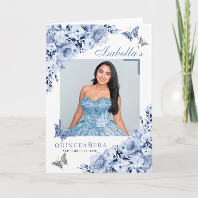 Programme Bleu Dusty Quinceanera Papillons Tiara (Devant)