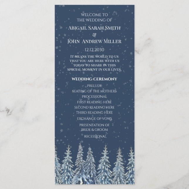 Programme Blue Rustic Winter Forest Wedding Program (Devant)