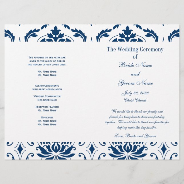 Programme Blue Vintage Mariage damassé (Devant)