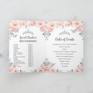 Programme Blush Floral Silver Quinceañera Ordre des événemen
