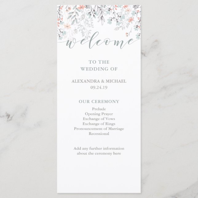 Programme Boho Botanical Coral and Grey Wedding (Devant)
