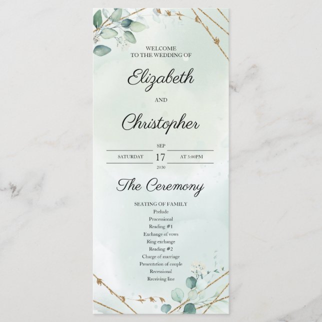 Programme Boho Green Folaige Gold Frame Mariage (Devant)