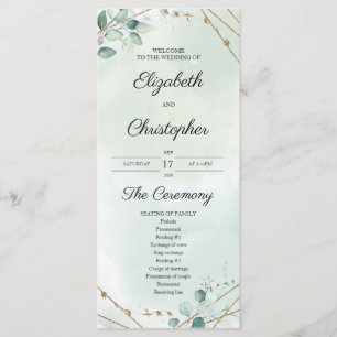 Programme Boho Green Folaige Gold Frame Mariage