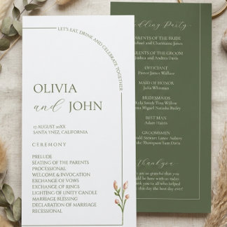 Programme Boho Sage Green & Linen Minimalist Arch Wedding