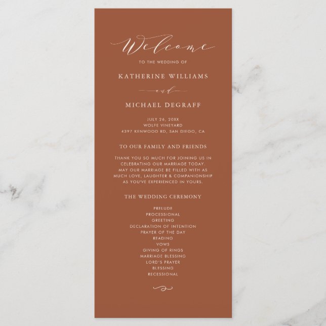 Programme Boho Terracotta Dainty Script Mariage cérémonie (Devant)