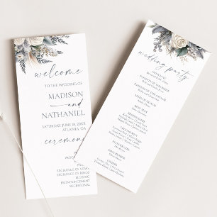 Programme Boho White Rose Floral Mariage Jardin