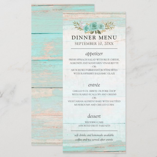 Programme Bois rustique Turquoise Floral Pays Chic Mariage (Devant / Derrière)