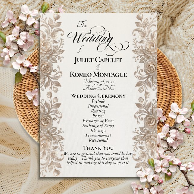Programme Bordure de rose sur crème - Mariage (Créateur téléchargé)