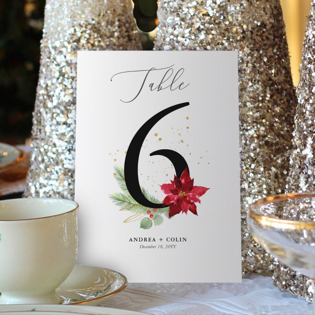 Programme Botanique de vacances + Aquarelle d'or Numéro de t (Botanical Christmas Wedding / Event Table Number | No. 6 (For all numbers, see Collection below))