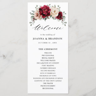 Programme Bourgogne Champagne Ivory Mauve Rose Floral Mariag