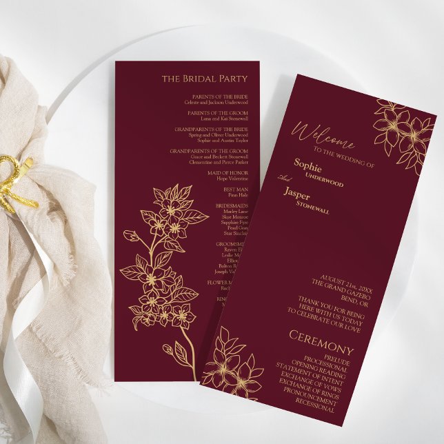Programme Bourgogne Gold Floral Mariage Flat Program (Créateur téléchargé)
