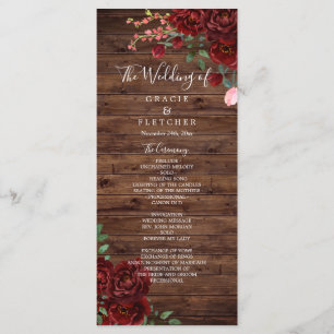 Programme Bourgogne Rouge romantique Rose Rustique Mariage d