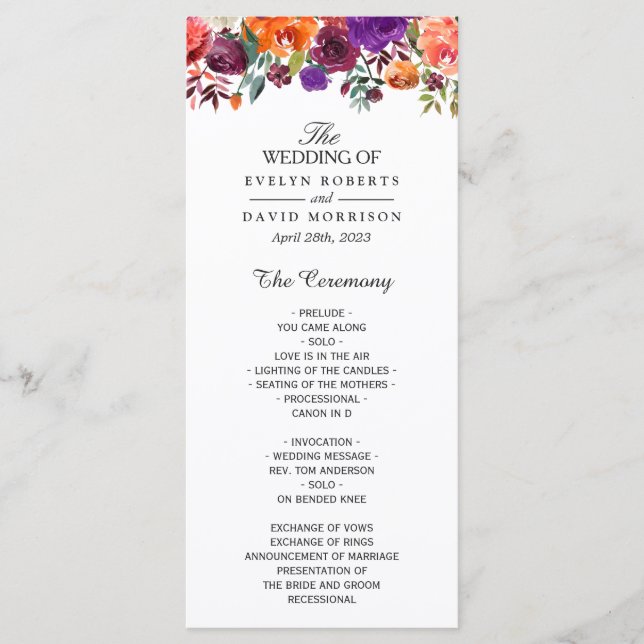 Programme Bourgogne violet orange Jardin Mariage Floral (Devant)