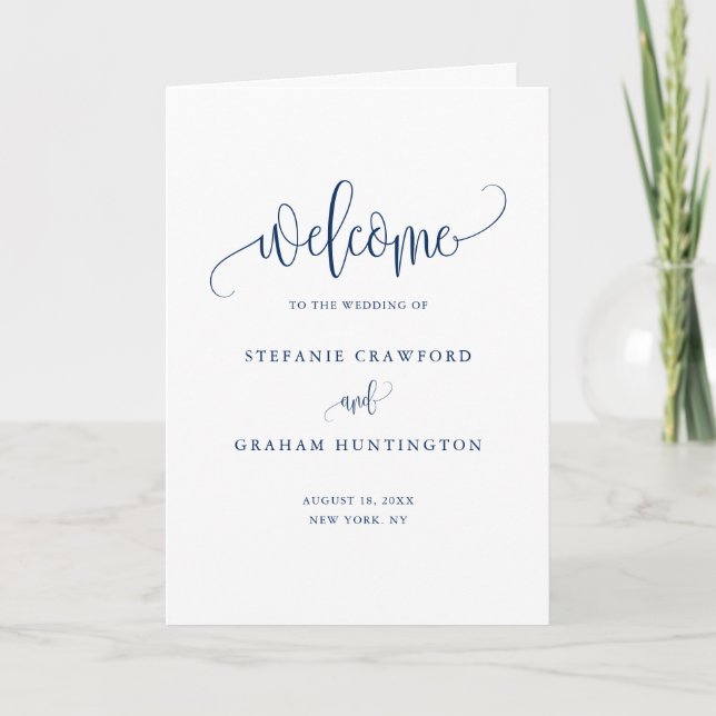 Programme Brochure Mariage de script de calligraphie bleue (Devant)