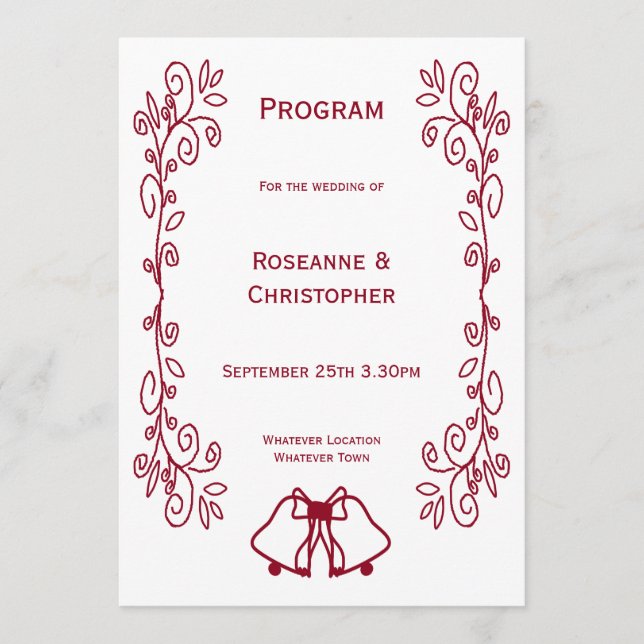 Programme Burgundy Bells Scrollwork Design Mariage (Devant)