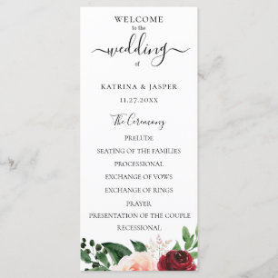 Programme Burgundy Blush Aquarelle Mariage Floral