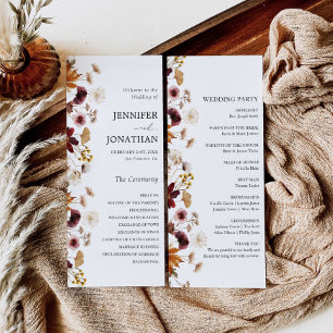 Programme Burgundy Boho Fall Floral Mariage Flat Program