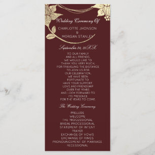 Programme Burgundy Maroon Gold Floral Event Wedding Programm