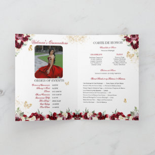 Programme Burgundy Rouge Floral Tiara Butterfly Quinceanera